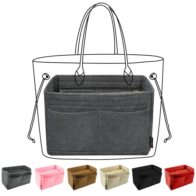 OMYSTYLE Grey Slender Large Organizer Insert, Felt Tote Bag Organizer Insert with 5 Sizes, Handbag Dividers for Inside Purse, Compatible with Longchamp, Neverful, Speedy and More - Image 1